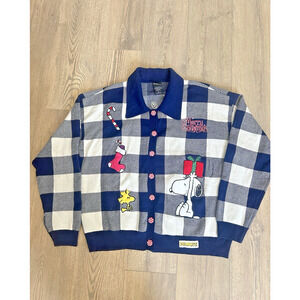Snoopy Christmas Buffalo Plaid Sweater 2XL Peanuts Holiday Cardigan